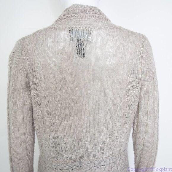 Cynthia Rowley wool blend open front shark bite hem light brown cardigan, L - Picture 6 of 15